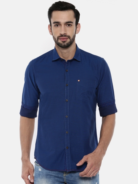 

IDC Men Navy Blue Slim Fit Solid Casual Shirt