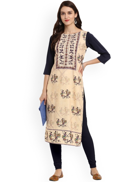 

ZIYAA Women Beige & Black Printed Straight Kurta