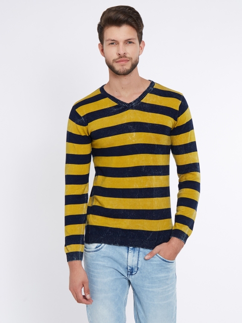 

Easies Men Mustard & Black Striped Pullover