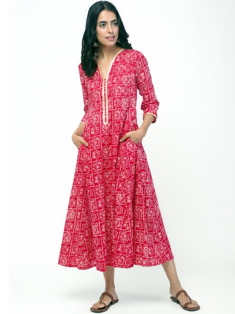 

trueBrowns Women Red Printed A-Line Dress