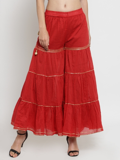 

Laabha Women Red Flared Solid Palazzos