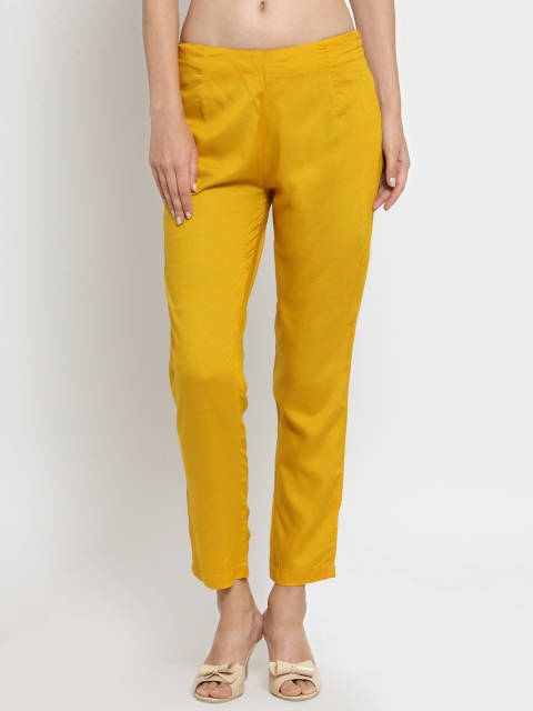 

Laabha Women Mustard Yellow Relaxed Regular Fit Solid Cigarette Trousers