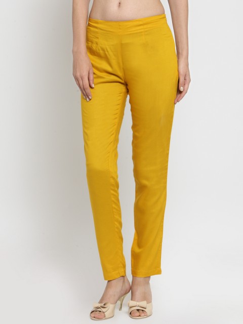 

Laabha Women Mustard Yellow Relaxed Regular Fit Solid Cigarette Trousers