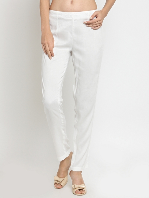

Laabha Women Off-White Relaxed Regular Fit Solid Cigarette Trousers