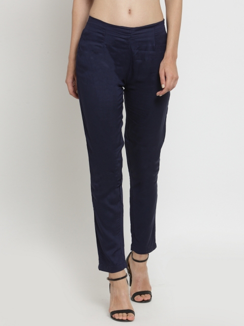 

Laabha Women Navy Blue Relaxed Regular Fit Solid Cigarette Trousers