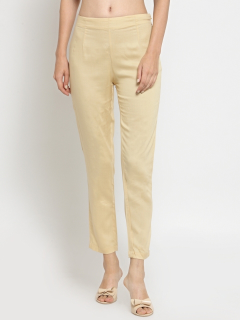 

Laabha Women Khaki Relaxed Regular Fit Solid Cigarette Trousers