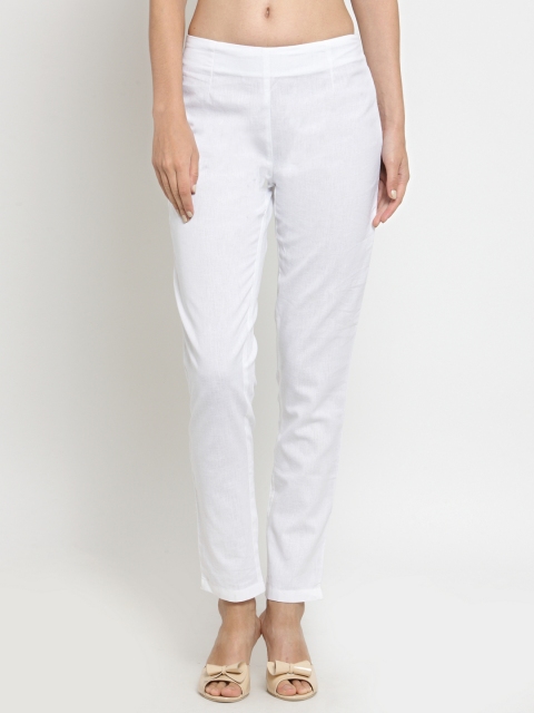 

Laabha Women White Linen Relaxed Regular Fit Solid Cigarette Trousers