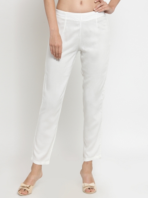 

Laabha Women Off-White Relaxed Regular Fit Solid Cigarette Trousers