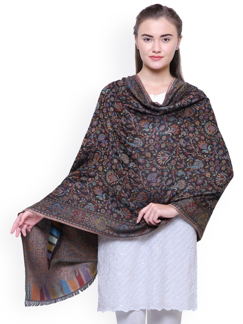 

Anekaant Women Black & Multicoloured Floral Woven Design Shawl