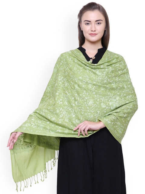 

Anekaant Women Green Floral Embroidered Woollen Shawl