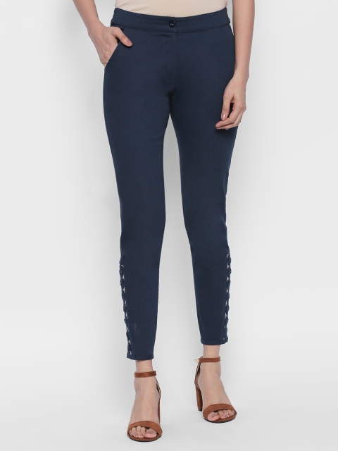 

Naari Women Blue Slim Fit Embroidered Cigarette Trousers