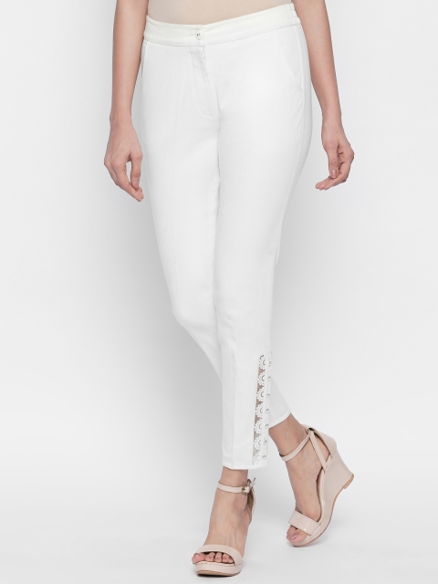 

Naari Women Cream-Coloured Slim Fit Solid Cigarette Trousers, White