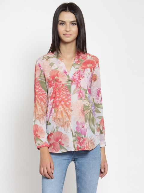 

Purple State Women Peach-Coloured & Off-White Printed Top