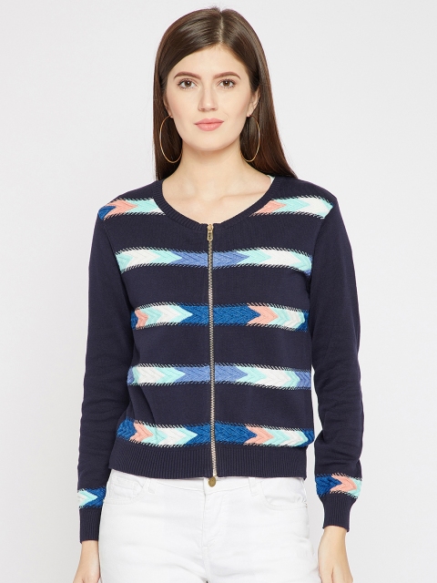

RARE Women Navy Blue Striped Front-Open