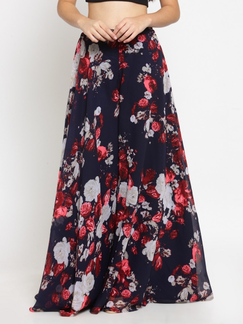 

Just Wow Women Navy Blue Printed Flared Palazzos