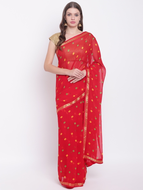 

Chhabra 555 Red Poly Georgette Printed Leheriya Saree
