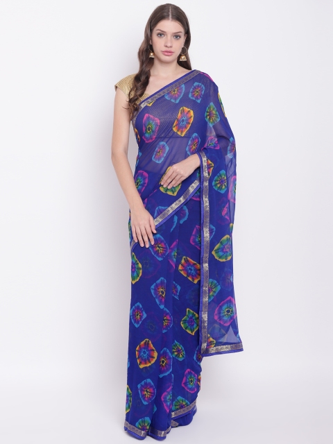 

Chhabra 555 Blue Poly Georgette Printed Leheriya Saree