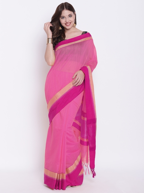 

Chhabra 555 Pink Silk Cotton Solid Jamdani Saree
