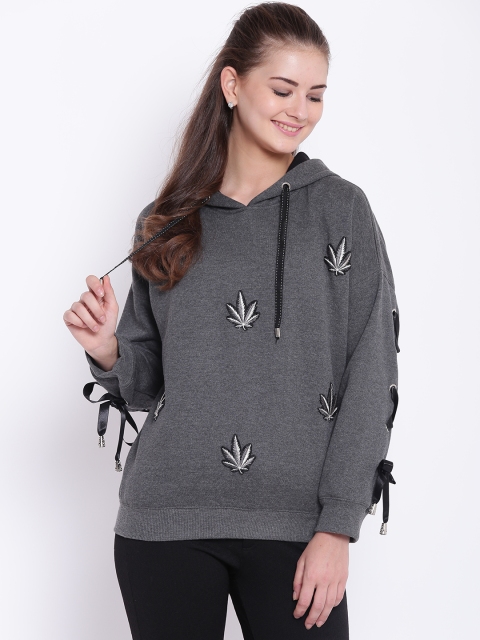 

Texco Women Grey Self Design Hooded Sweatshirt