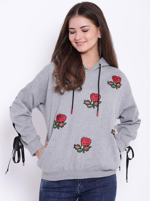 

Texco Women Grey Self Design Hooded Sweatshirt