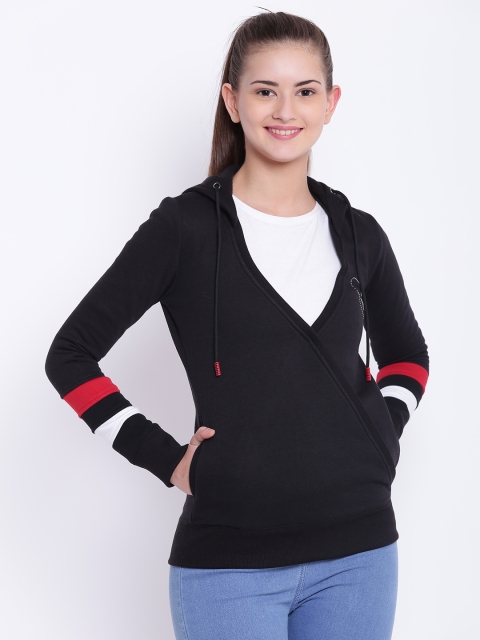 

Texco Women Black Solid Hooded Sweatshirt