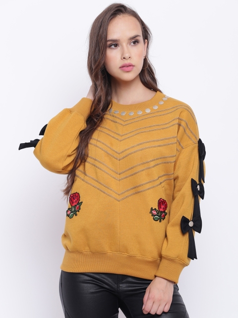 

Texco Women Mustard Self Design Sweatshirt