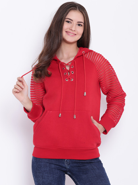 

Texco Women Red Solid Hooded Sweatshirt