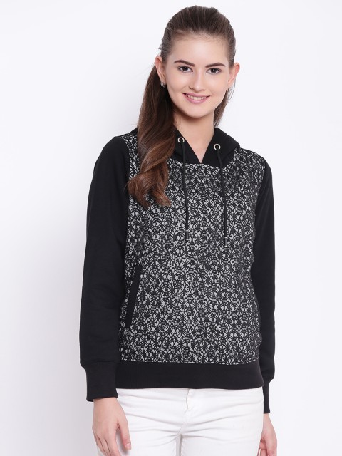 

Texco Women Grey & Black Embellished Hooded Sweatshirt