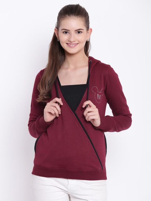

Texco Women Maroon Solid Hooded Sweatshirt