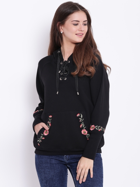

Texco Women Black Solid Hooded Sweatshirt