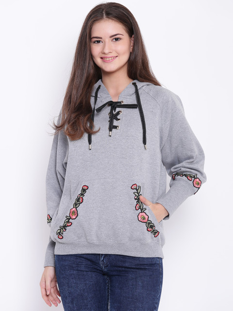 

Texco Women Grey Self Design Hooded Sweatshirt