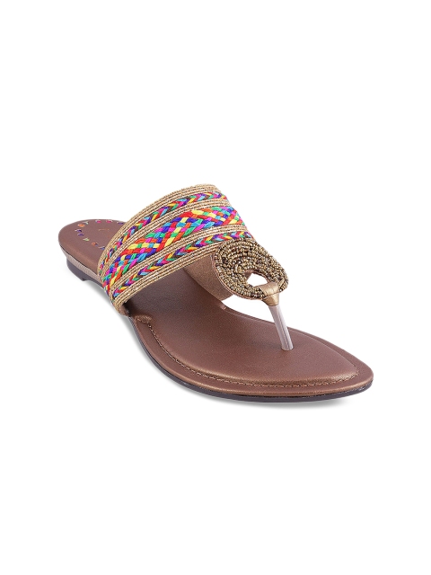 

Mochi Women Gold-Toned Embellished Open Toe Flats