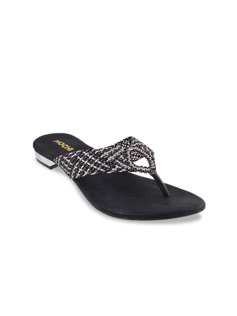 

Mochi Women Black Woven Design Synthetic Open Toe Flats