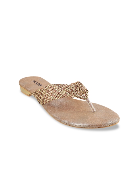 

Mochi Women Gold-Toned Solid Synthetic Open Toe Flats