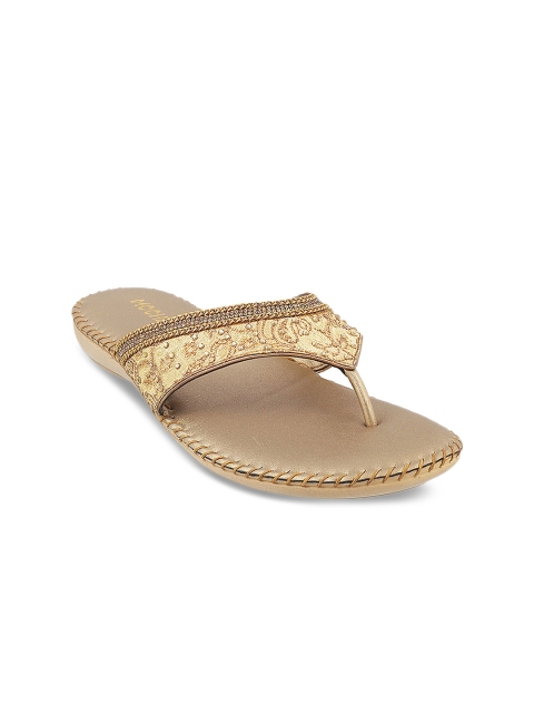 

Mochi Women Gold-Toned Solid Synthetic T-Strap Flats