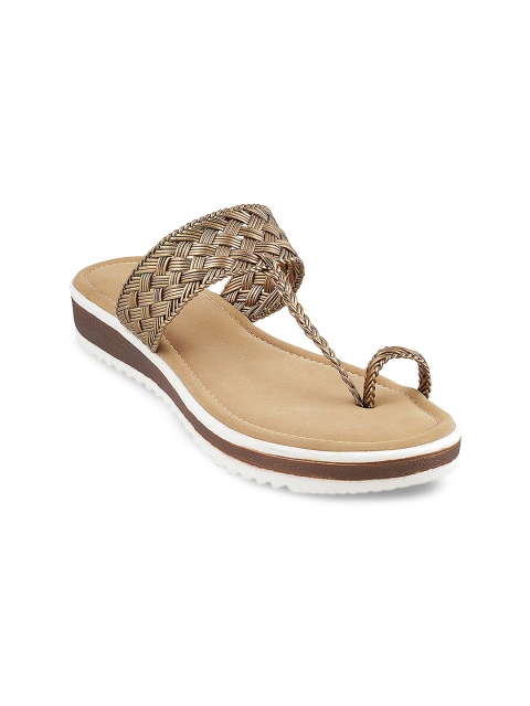 

Mochi Women Gold-Toned Woven Design Synthetic One Toe Flats