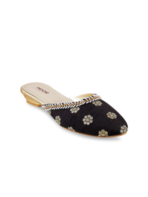 

Mochi Women Black Woven Design Synthetic Mules