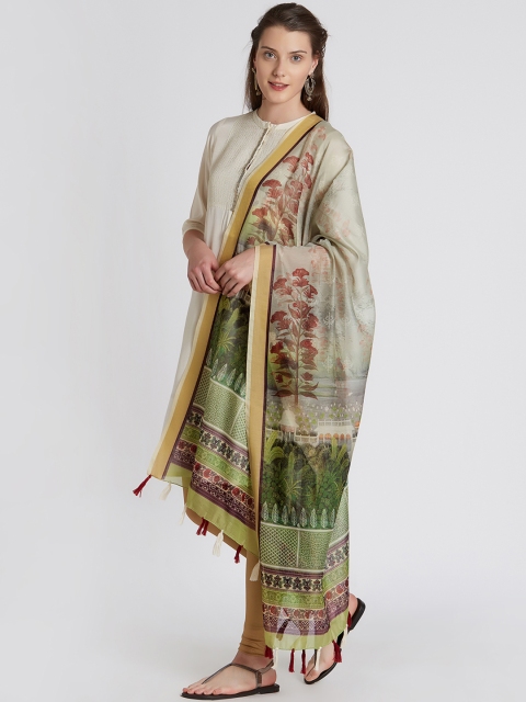 

Faserz Beige & Green Printed Dupatta