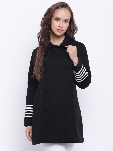 

Texco Women Black Fleece Double Breasted Overcoat