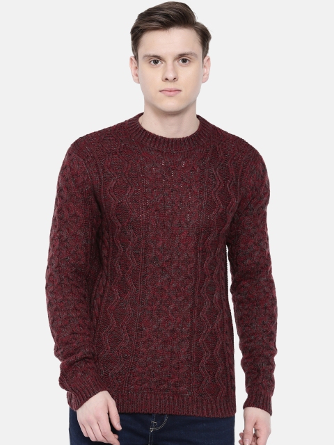 

ONLY & SONS Men Red & Grey Self Design Sweater