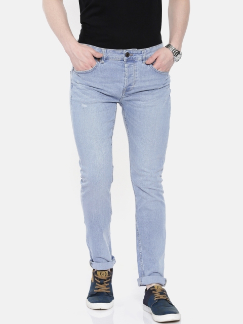 

ONLY & SONS Men Blue Skinny Fit Mid-Rise Low Distress Stretchable Jeans