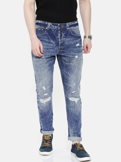 

ONLY & SONS Men Blue Carrot Regular Fit Mid-Rise Mildly Distressed Jeans