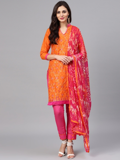 

Saree mall Orange & Pink Embroidered Unstitched Dress Material