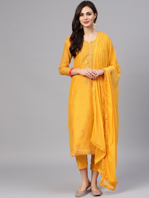 

Saree mall Mustard Yellow Unstitched Dress Material