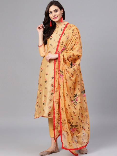 

Saree mall Peach-Coloured Embroidered Semi-Stitched Dress Material