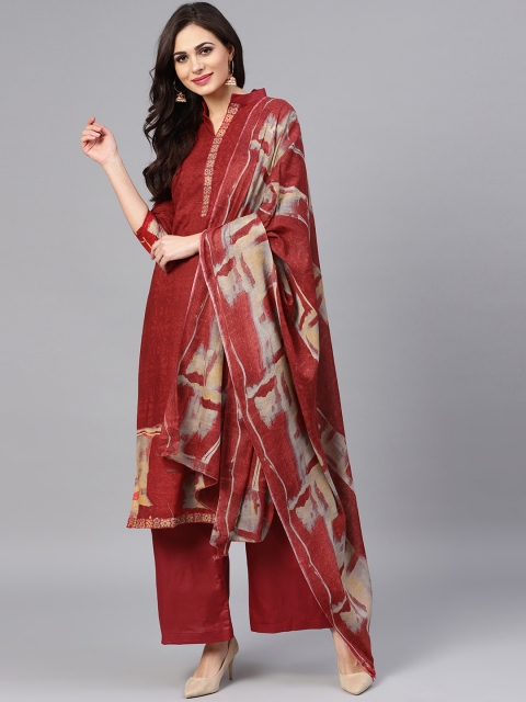 

Saree mall Maroon & Beige Unstitched Dress Material