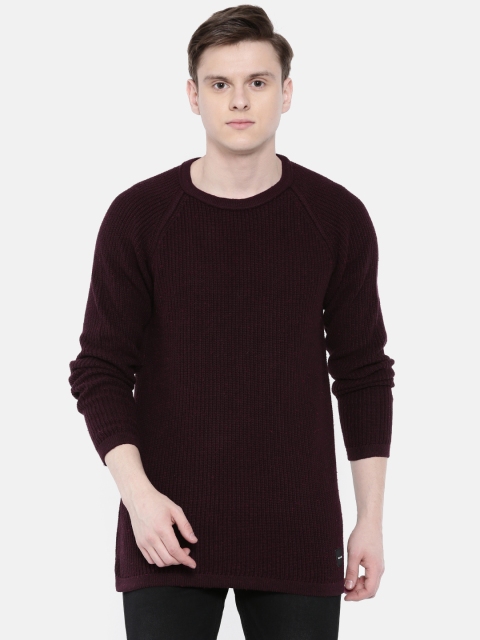 

ONLY & SONS Men Burgundy Ribbed Longline Sweater