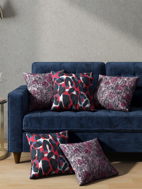 

Aura Set of 5 Printed Pure Cotton Square Cushion Covers, Beige