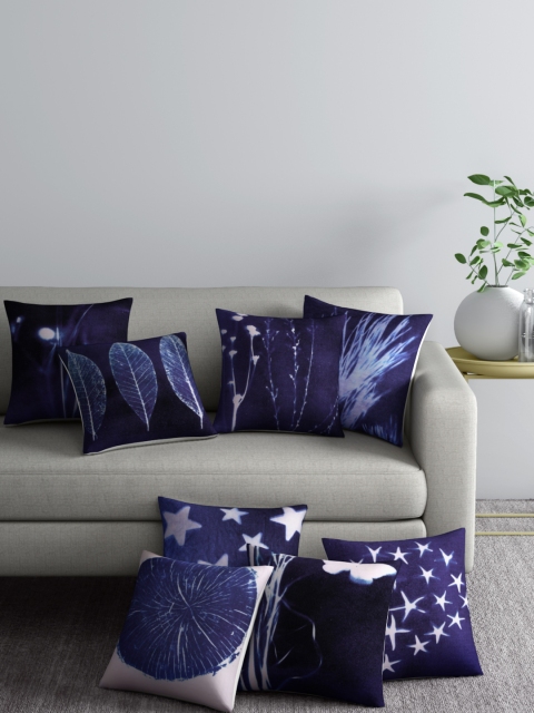 

Aura Navy Blue & Off White Set of Eight Abstract Square Cushion Covers