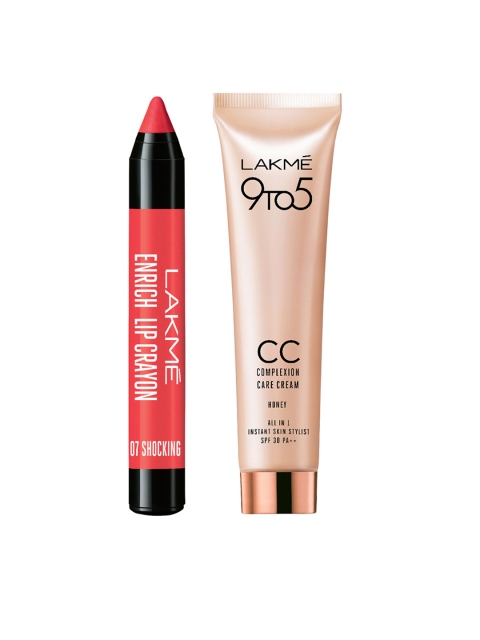 

Lakme Baby Pink Enrich Lip Crayon 08 & 9to5 Honey Complexion Care Cream Makeup Kit